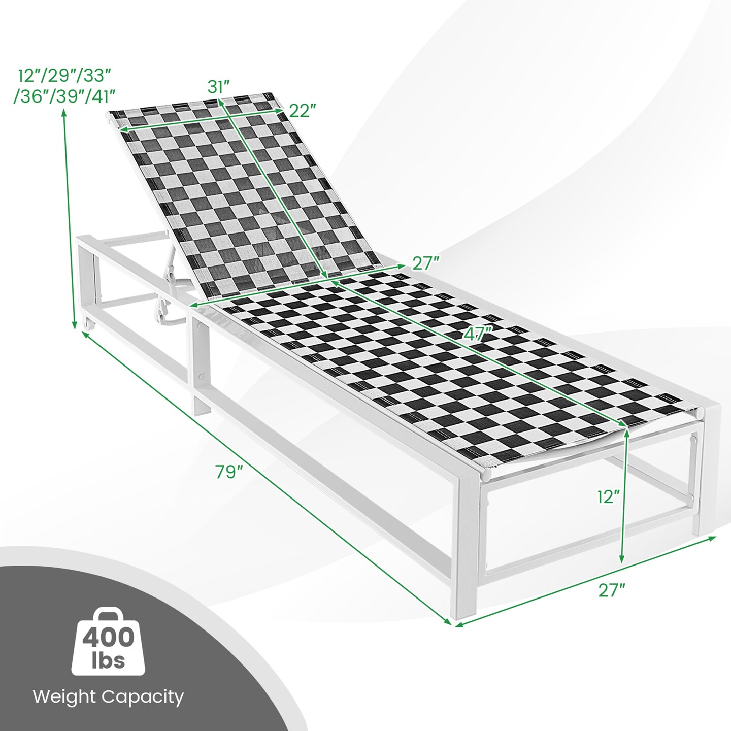 Costway 2PCS Patio Lounge Chair Chaise Adjustable Reclining Chair Garden Wheel