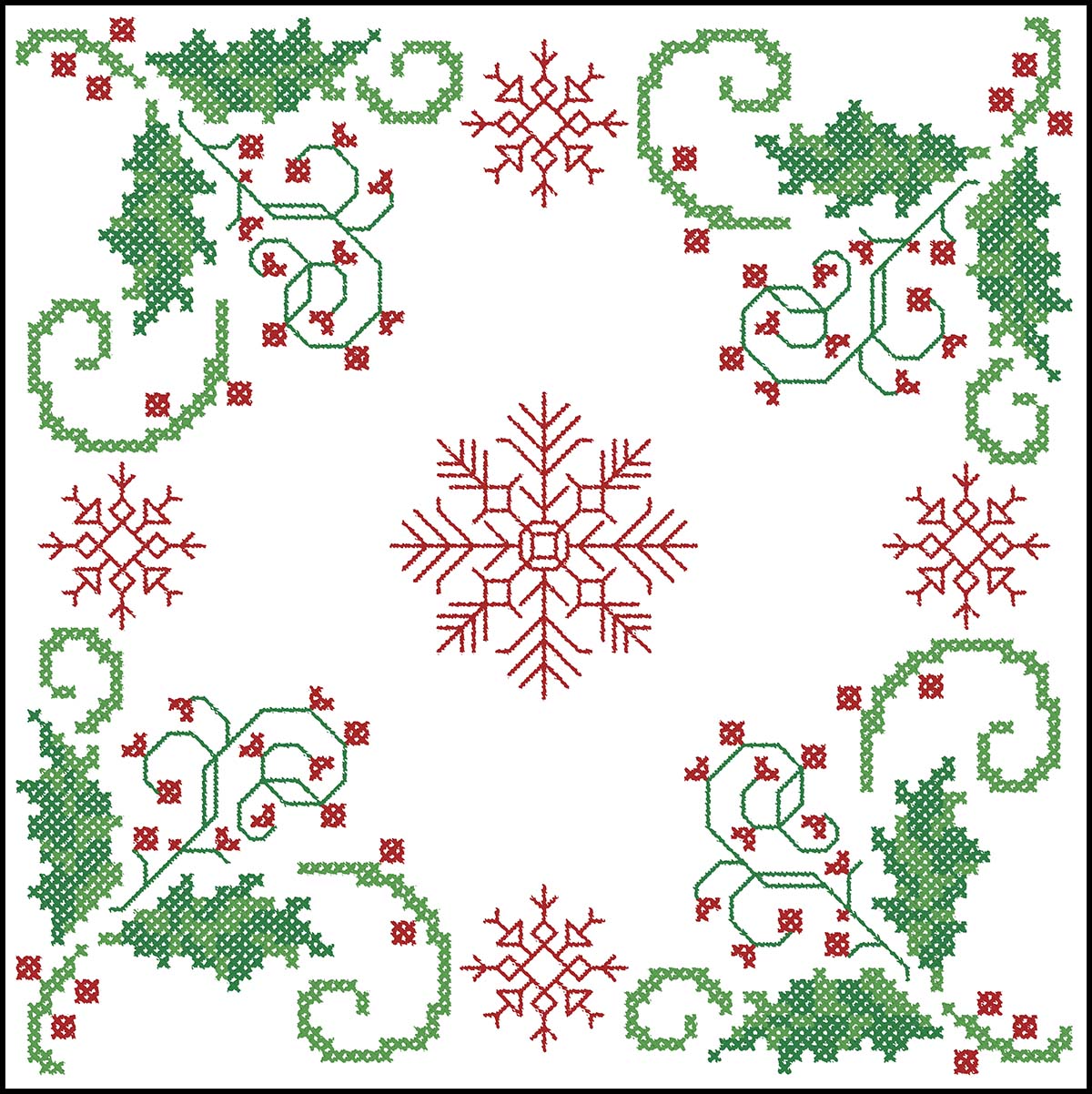 Herrschners  Winter Holly Quilt Block Stamped Cross-Stitch