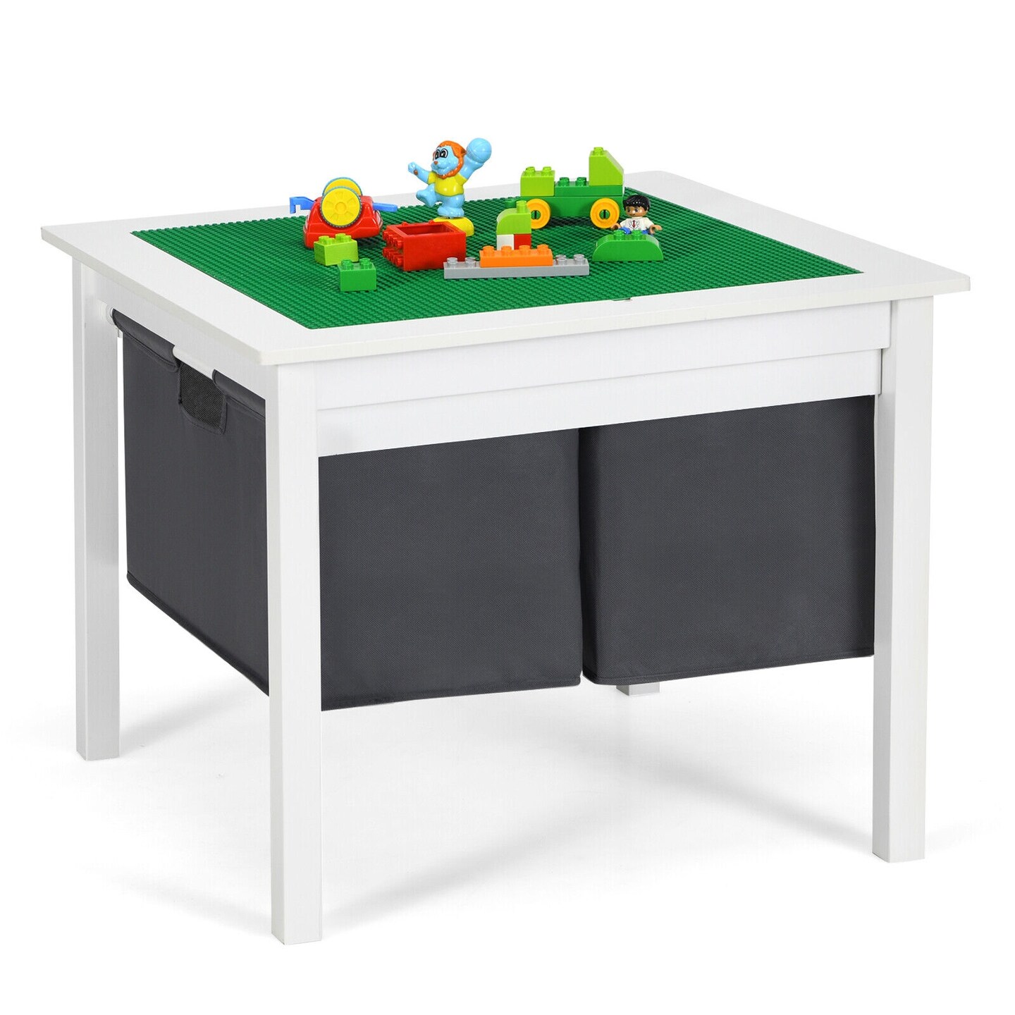 2-in-1 Kids Double-sided Activity Building Block Table with Drawers