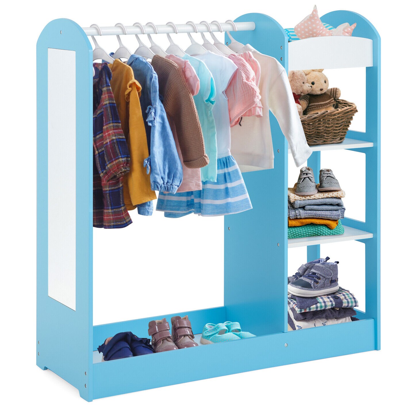 Kids Dress Up Storage Space with 2 Open Shelves and 2 Bottom Storage Layers