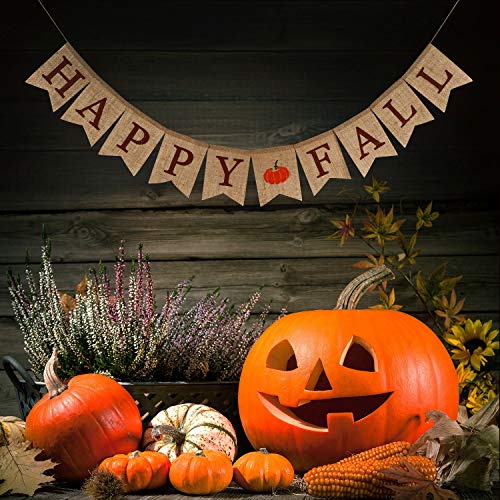 Happy Fall Pumpkin Burlap Banner Harvest Home Decor Bunting Flag Garland Party Thanksgiving Day Decoration