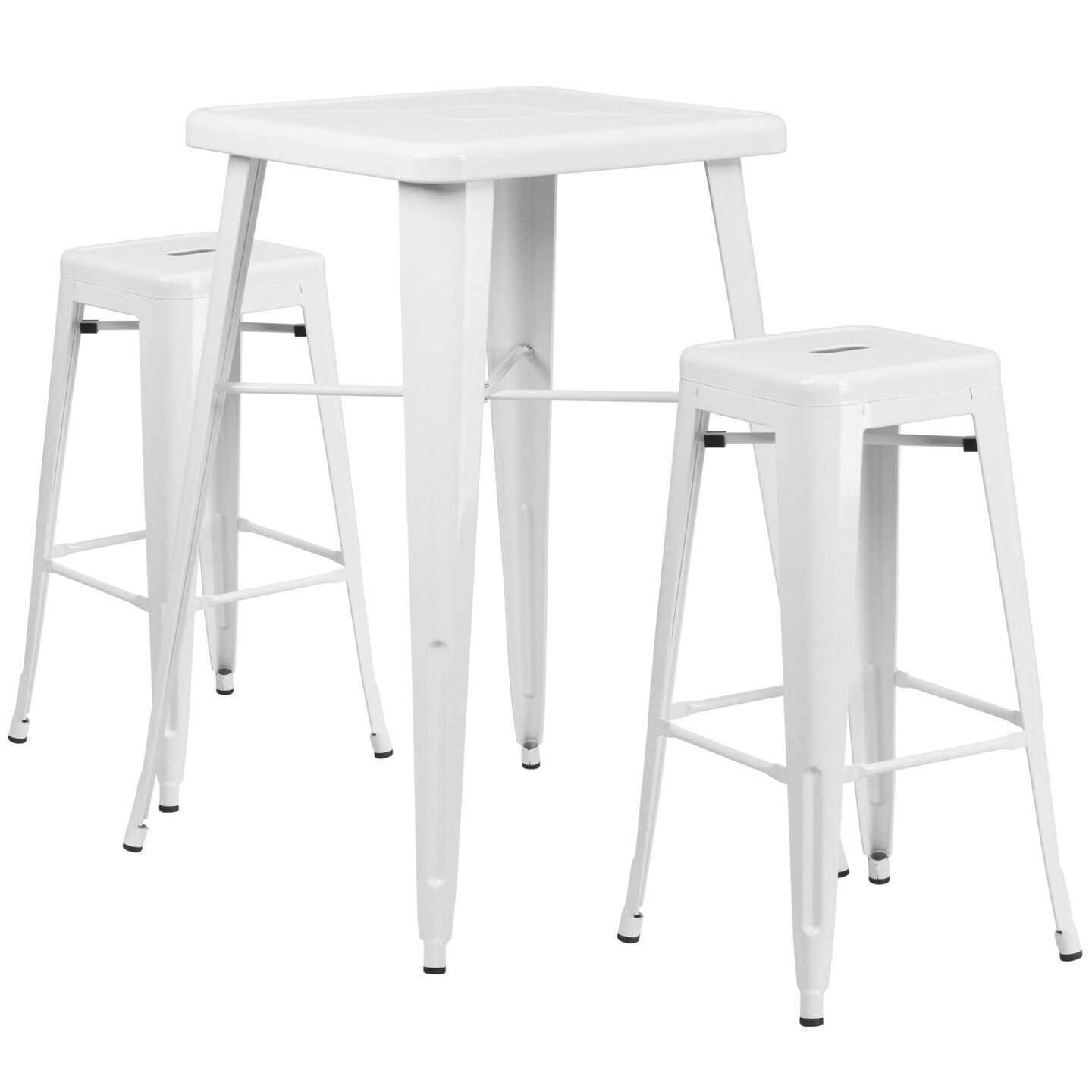 Emma and Oliver Commercial Grade 23.75&#x22; Square Metal Indoor-Outdoor Bar Set &#x26; 2 Backless Stools
