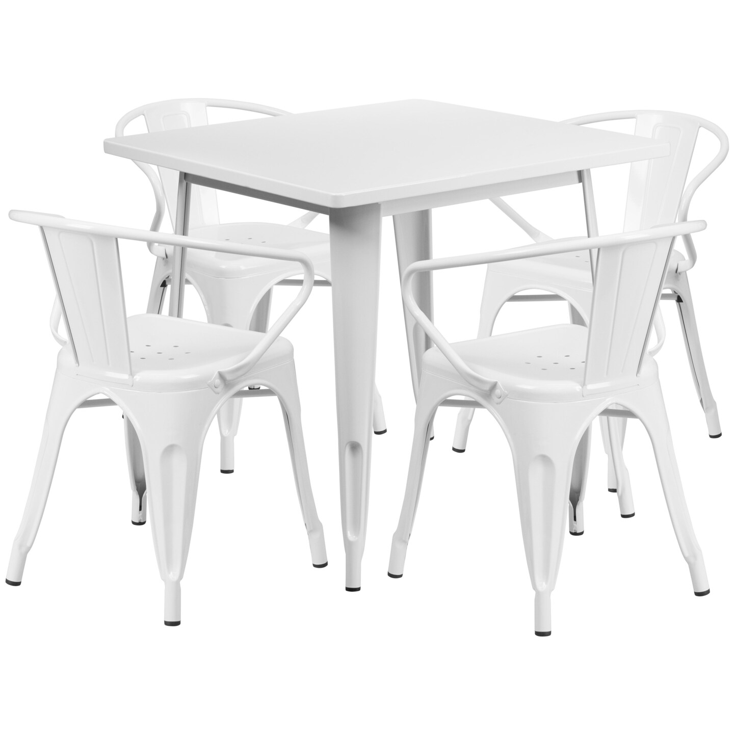 Emma and Oliver Commercial Grade 31.5" Square Metal Indoor-Outdoor Table Set with 4 Arm Chairs