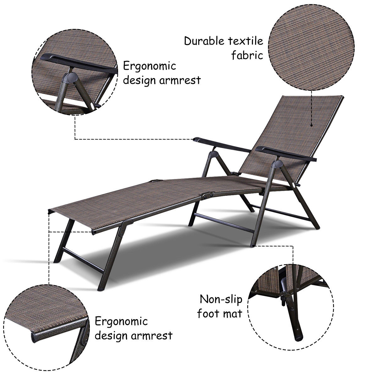 Costway Pool Chaise Lounge Chair Recliner Outdoor Patio Furniture Adjustable