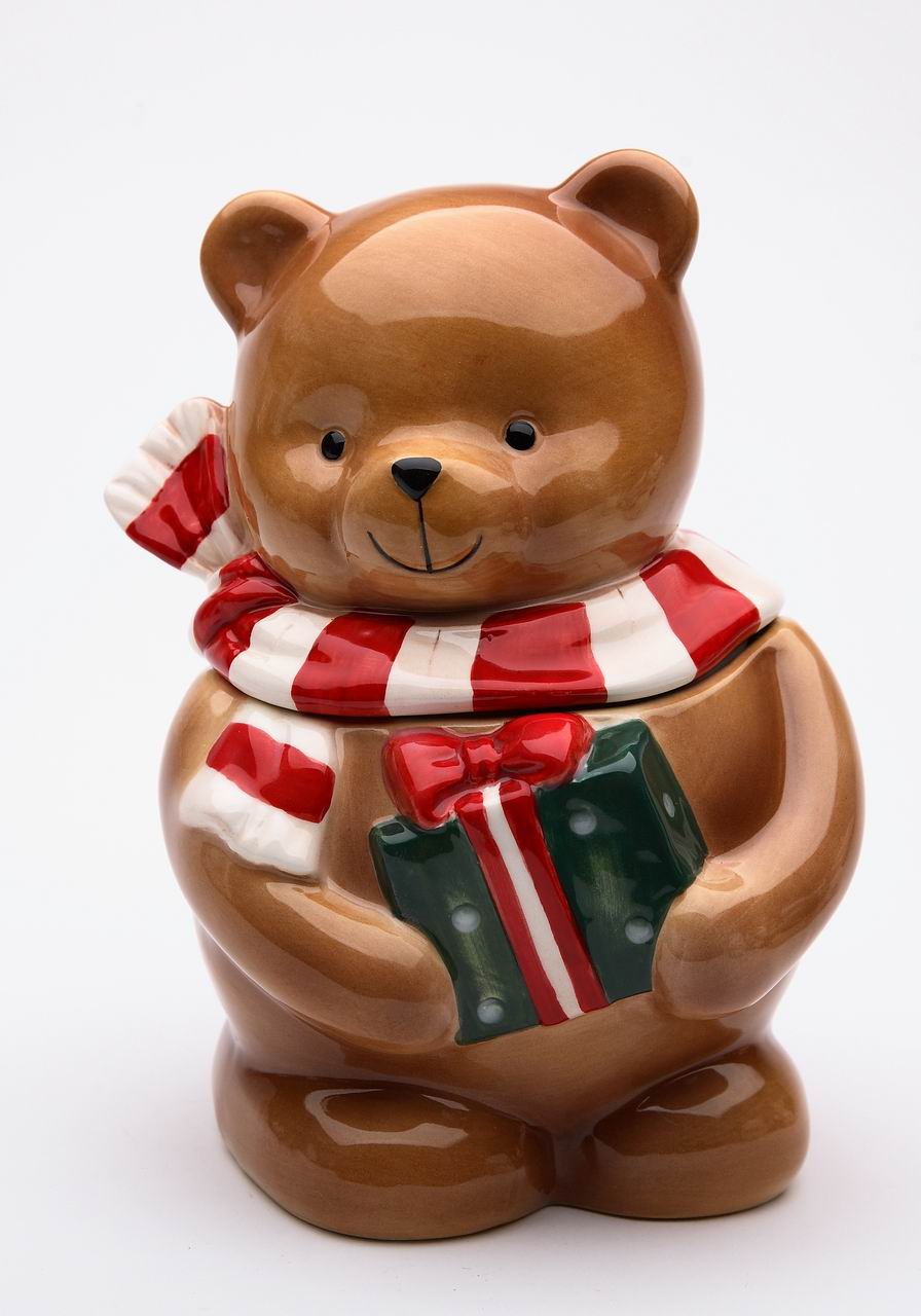 Christmas Decor Hand Painted Ceramic Teddy Bear Candy Box, Home D&#xE9;cor, Gift for Her, Gift for Mom, Kitchen D&#xE9;cor, Christmas D&#xE9;cor