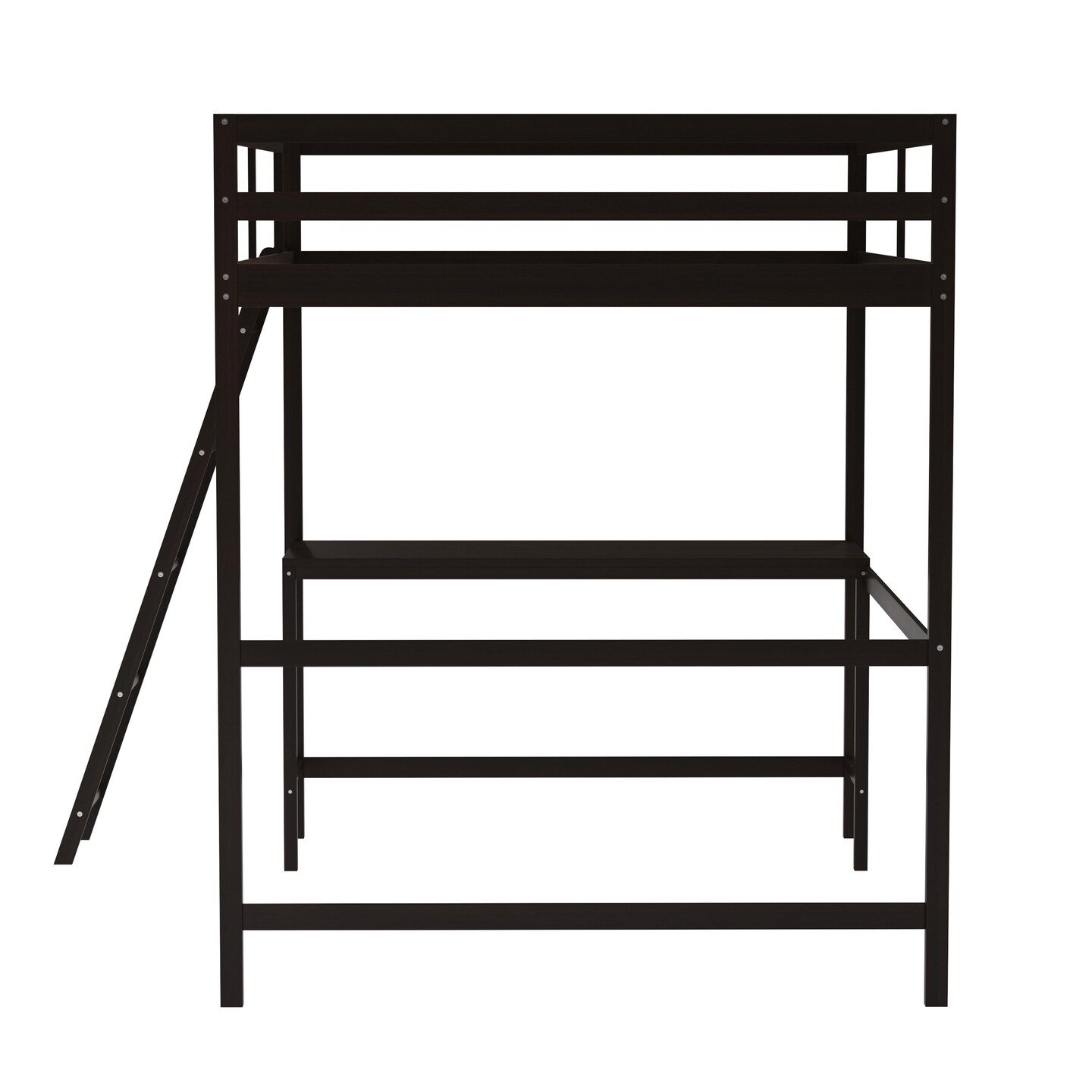 Emma and Oliver Ridley Twin Wood Loft Bed Frame with Protective Guardrails and Integrated Desk and Ladder for Use with Any 6-8" Thick Mattress