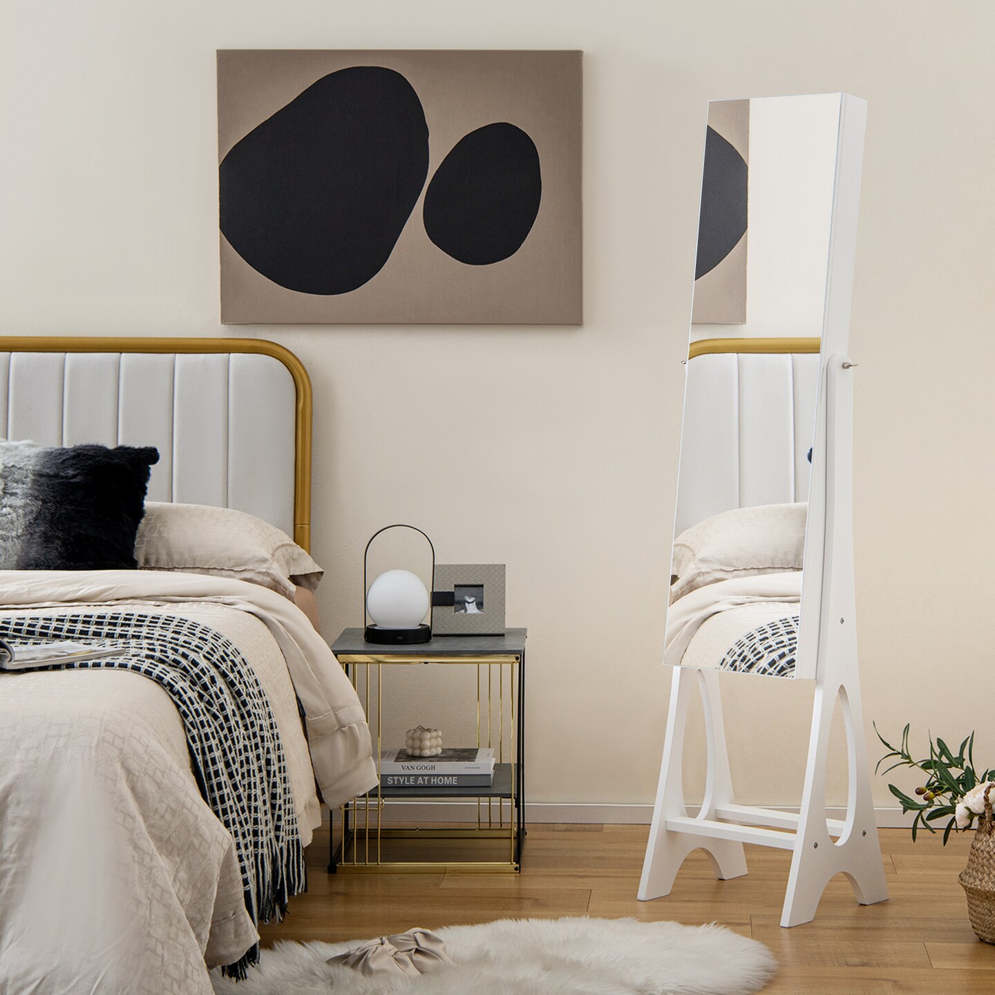 Freestanding Jewelry Cabinet Armoire Organizer with Bevel Edge Mirror