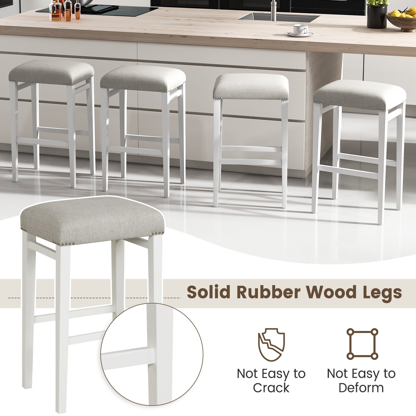 2 Pieces Backless Barstools with Padded Seat Cushions