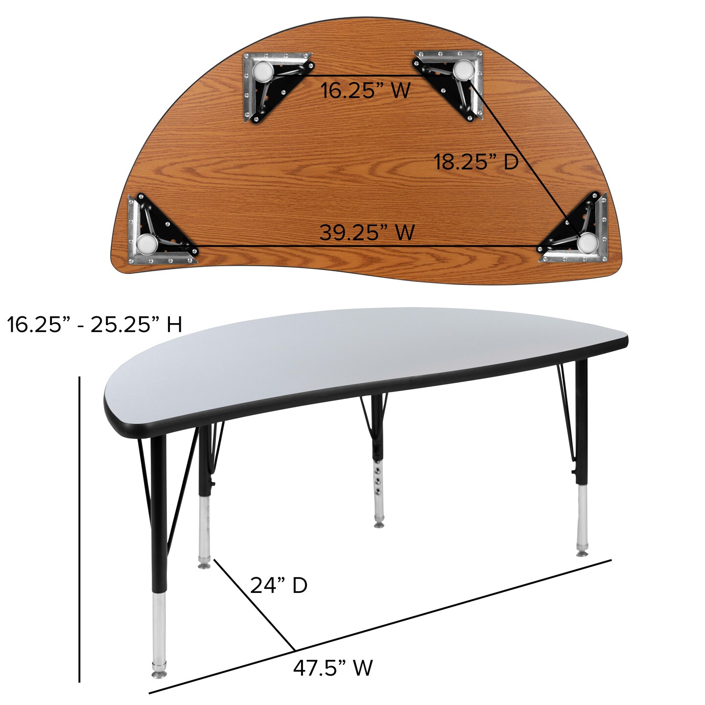 Emma and Oliver 47.5&#x22; Half Circle Wave Flexible Collaborative Kids Adjustable Height Activity Table