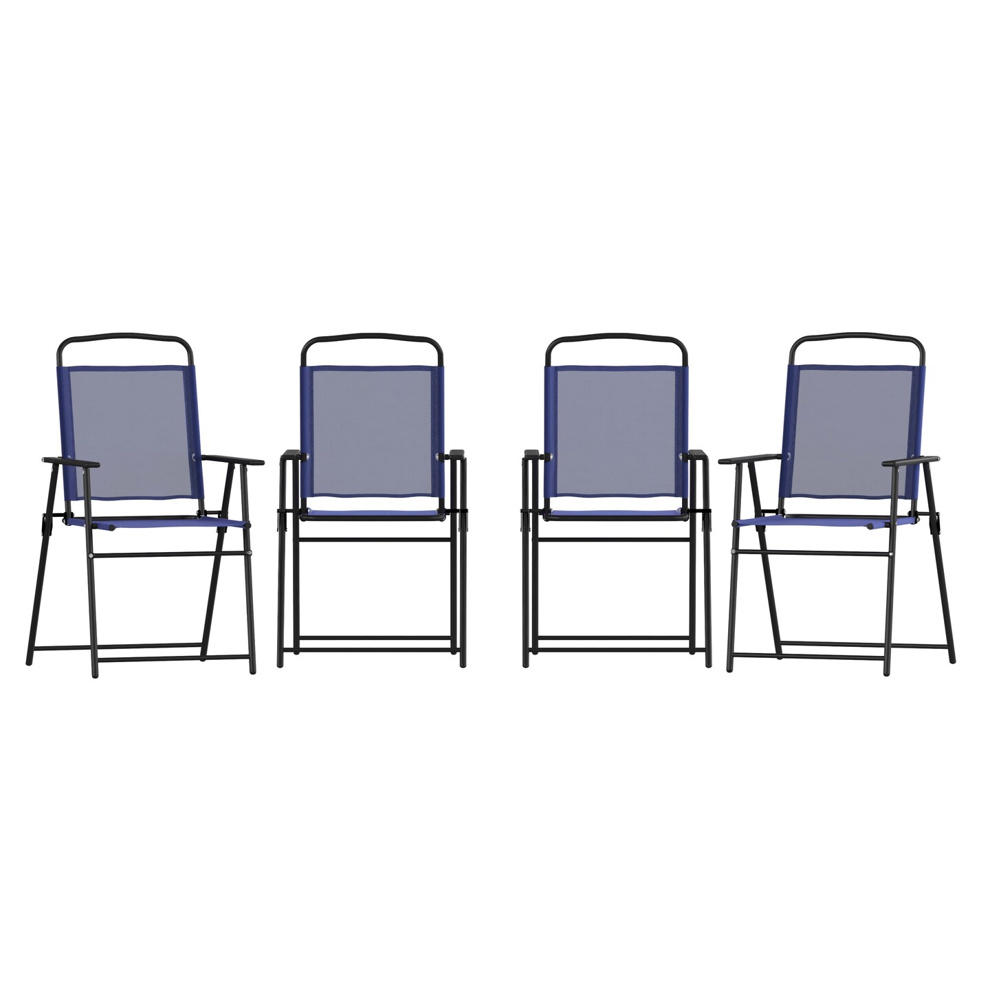 Emma and Oliver Munroe Set of 4 Textilene Folding Sling Style Patio Chairs with Armrests