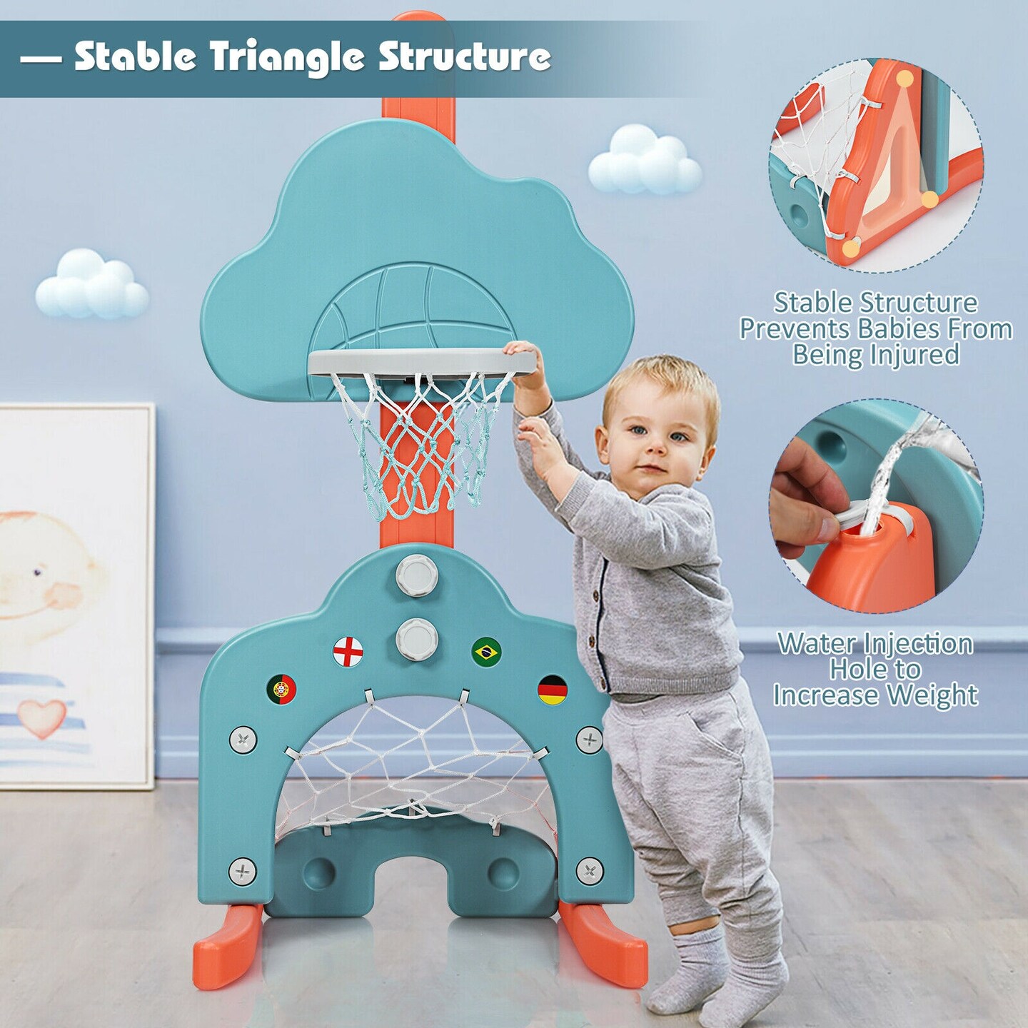 3-in-1 Kids Basketball Hoop Set with Balls Perfect for Indoor-Outdoor Use