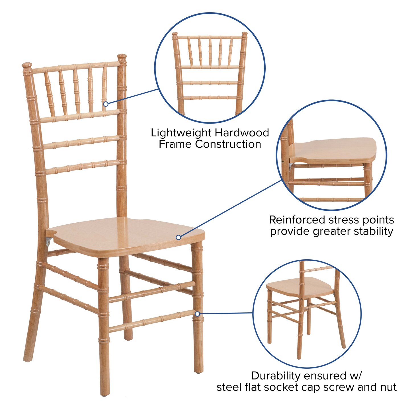 Emma and Oliver Wedding &#x26; Event Wood Chiavari Dining Chair