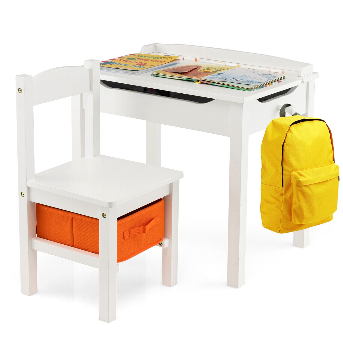 Wood Activity Kids Table and Chair Set with Flip Top Design and Pull-out Drawer
