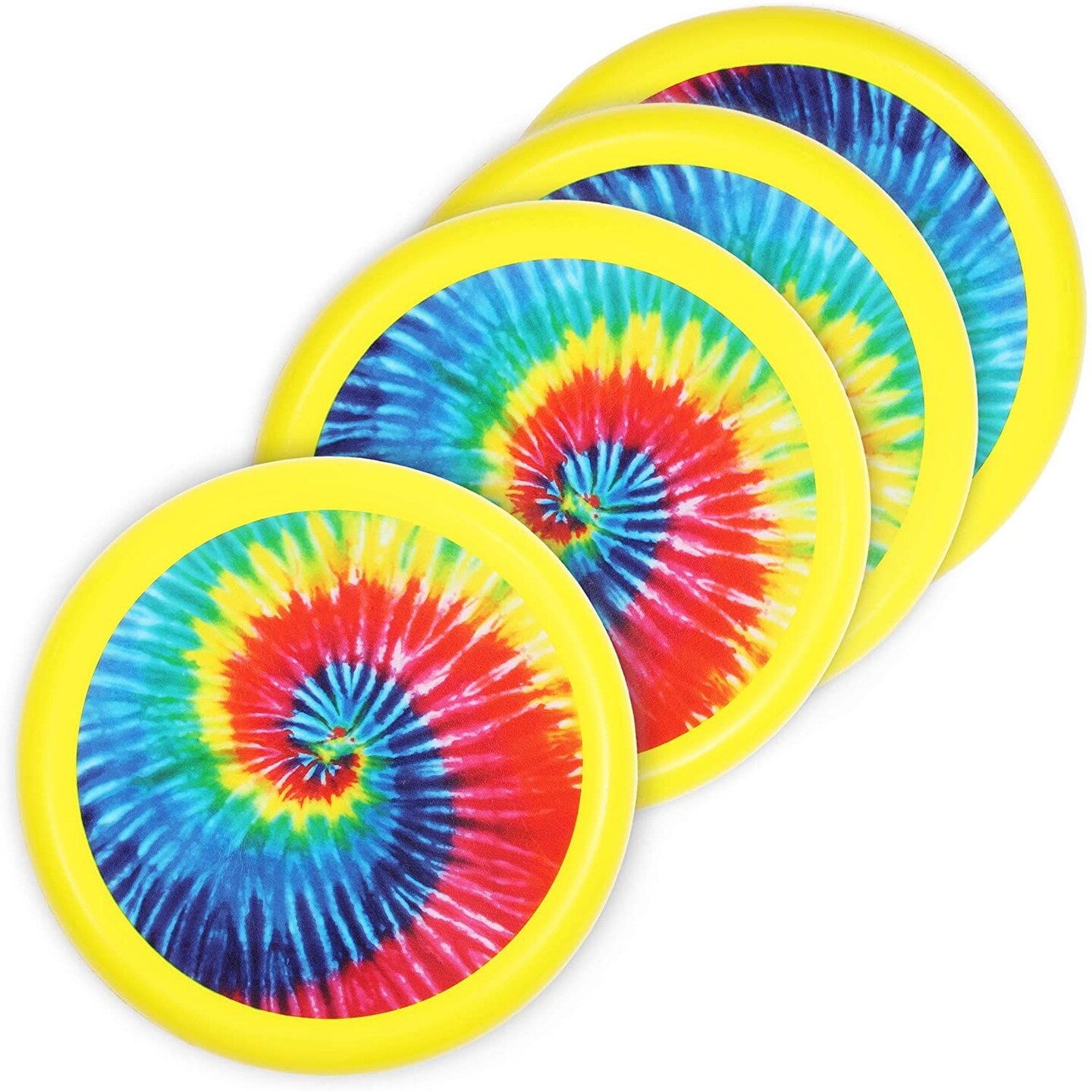 4 Pack Tie-Dye Soft Flying Disc for Kids, Outdoor Family Game Essentials, Yellow (8 in)