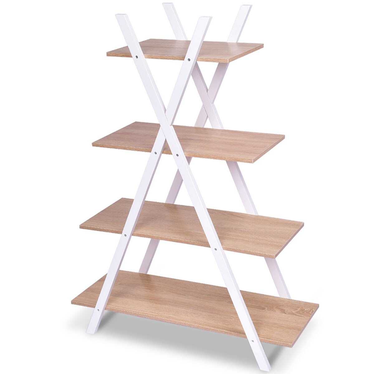 Costway 4-Tier Bookshelf Storage Display Shelves Bookcase Ladder X-Shape