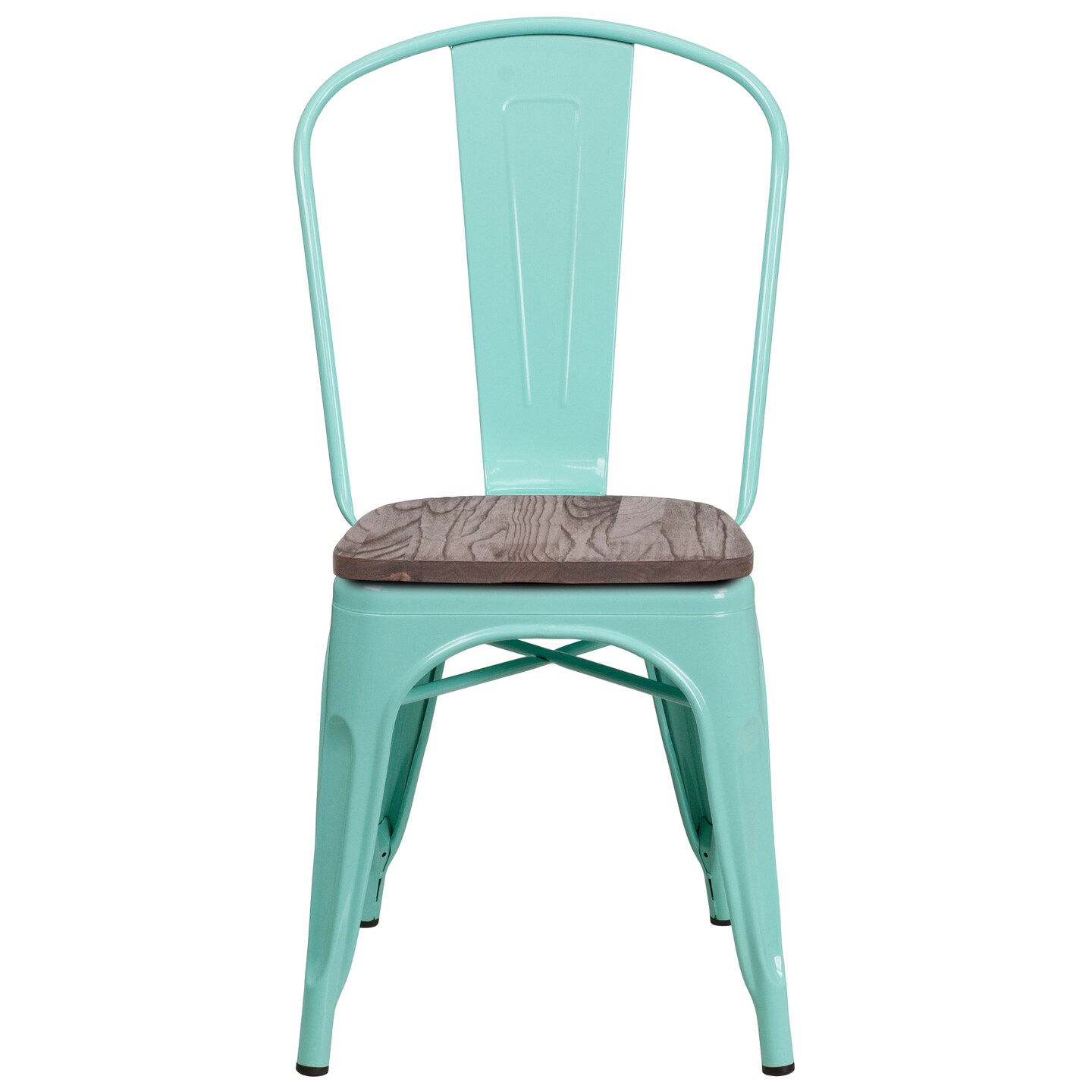 Merrick Lane Calumet Metal Stacking Chair with Curved, Slatted Back and Rustic Wood Seat