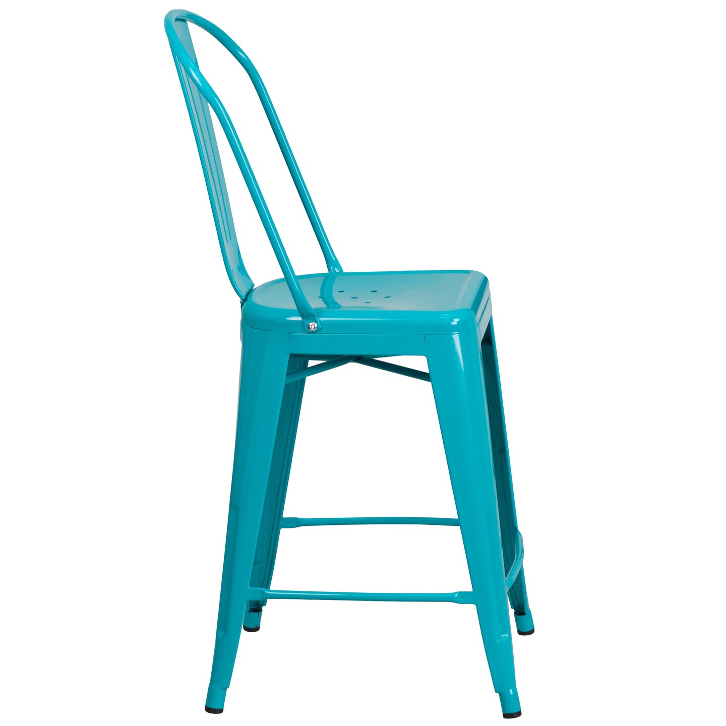 Merrick Lane Stella 24&#x22; Metal Indoor-Outdoor Counter Stool with Vertical Slat Back and Integrated Footrest