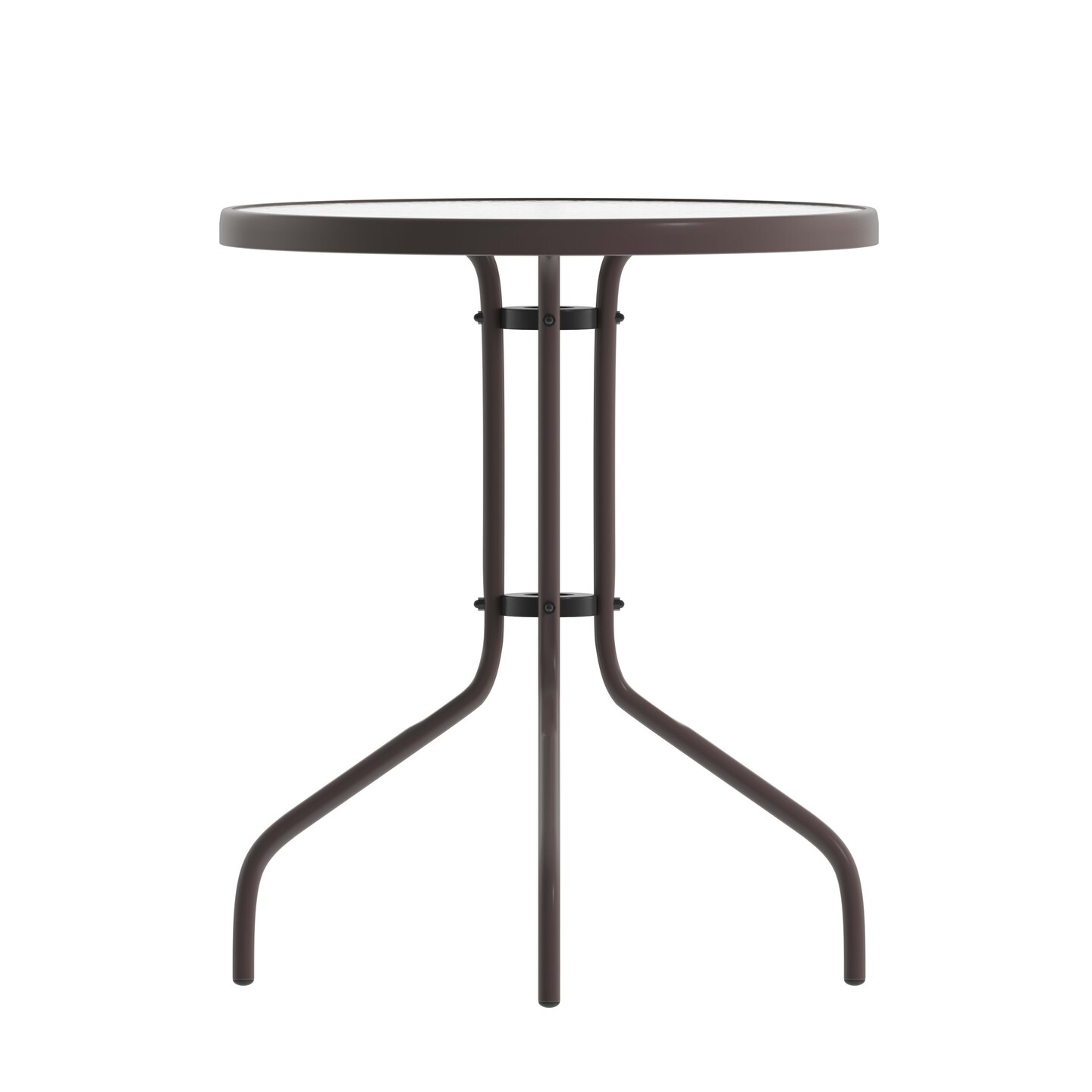 Emma and Oliver 23.75" Round Tempered Glass Metal Table with Smooth Ripple Design Top