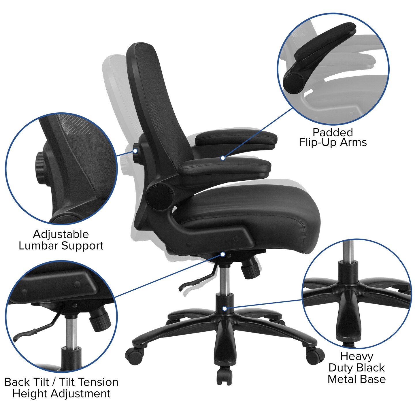 Emma and Oliver Big & Tall 500 lb. Rated Mesh Executive Ergonomic Office Chair with Lumbar