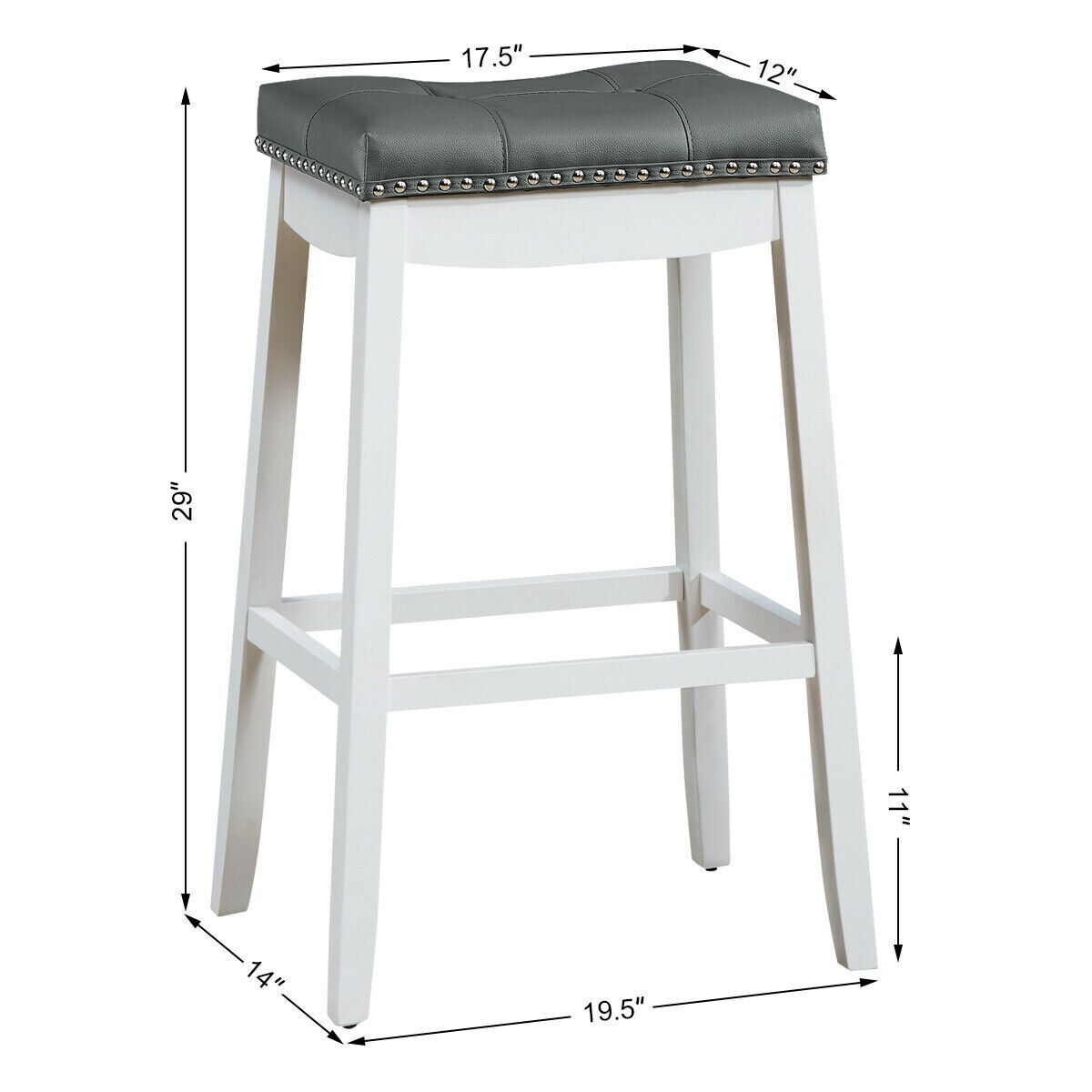 29 Inch Set of 2 Backless Bar Stools with Ergonomic Padded Saddle Seat and Wooden Legs