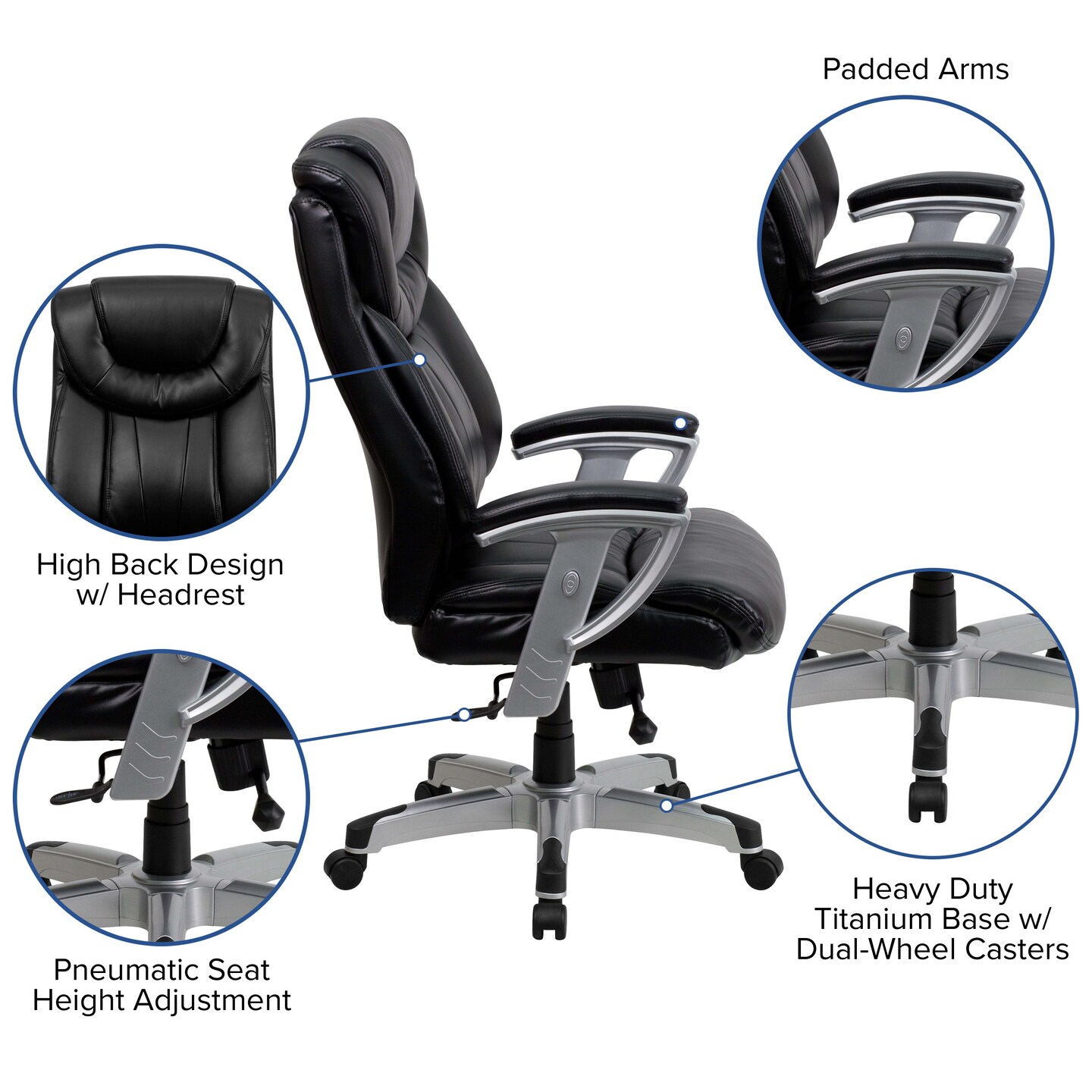 Emma and Oliver 400 lb. Big &#x26; Tall High Back Ergonomic Office Chair, Silver Adjustable Arms