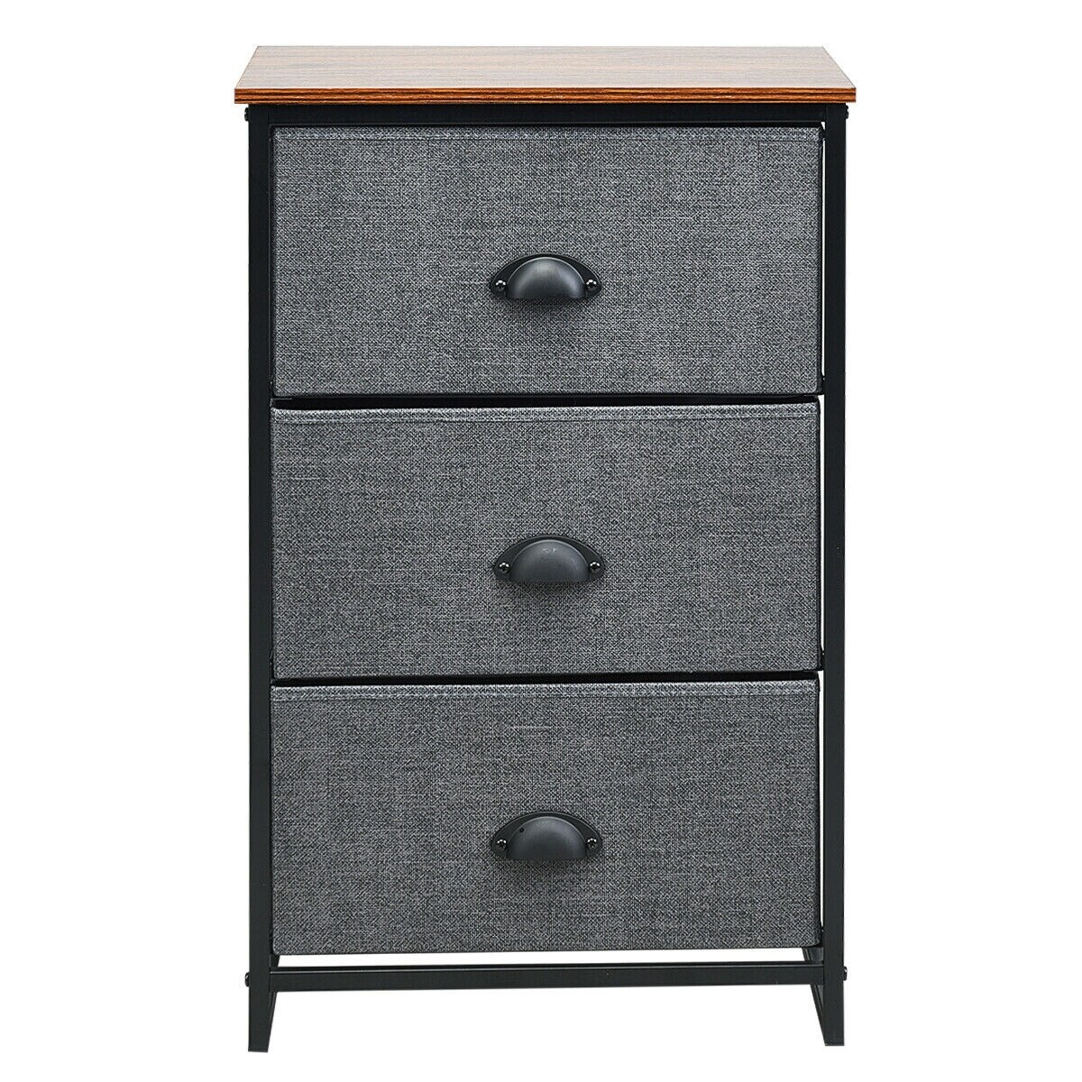 Modern Side Table Nightstand Storage Dresser Chest with 3 Fabric Removable Drawers and Metal Frame