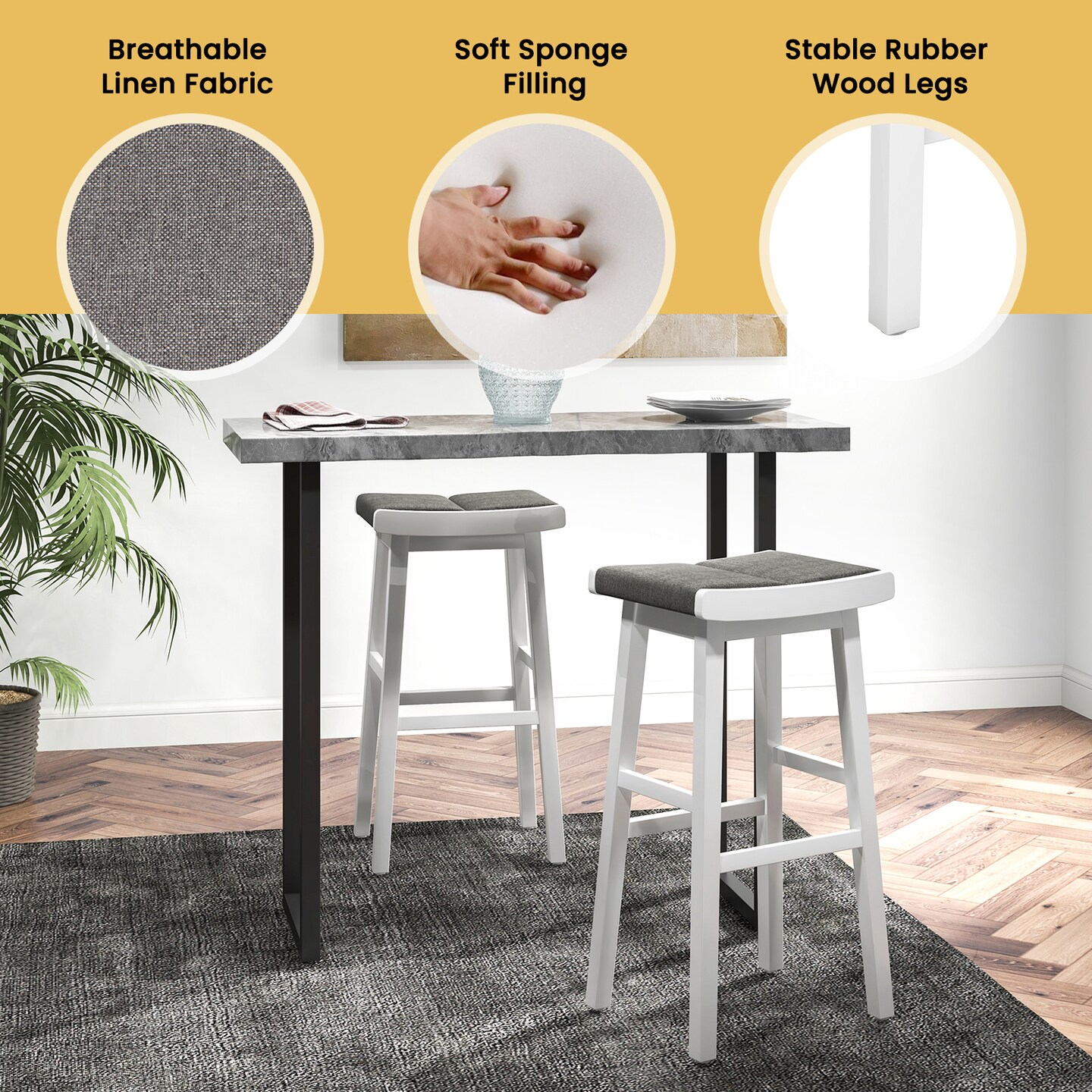 2 Pieces Upholstered Saddle Barstools with Padded Cushions