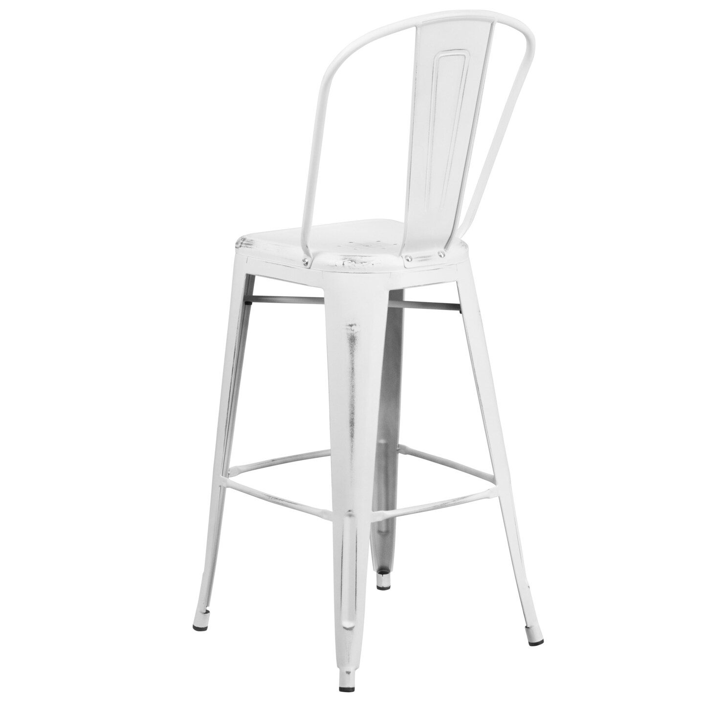 Emma and Oliver Commercial Grade 4 Pack 30&#x22; High Distressed Metal Indoor-Outdoor Barstool with Back