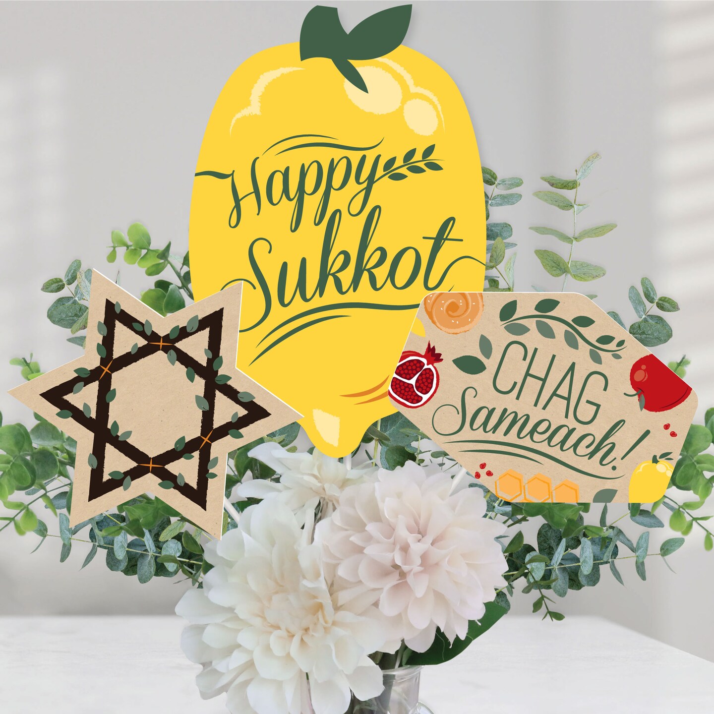Big Dot of Happiness Sukkot - Sukkah Centerpiece Sticks - Table Toppers - Set of 15