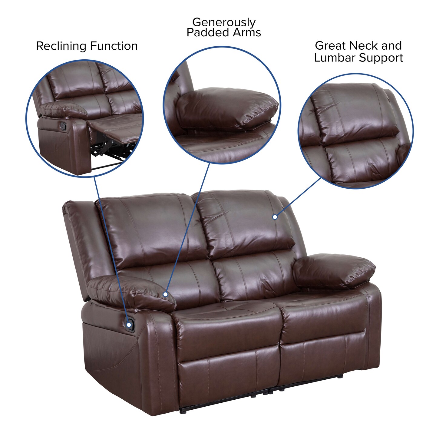 Emma and Oliver Bustle Back Loveseat with Two Built-In Recliners