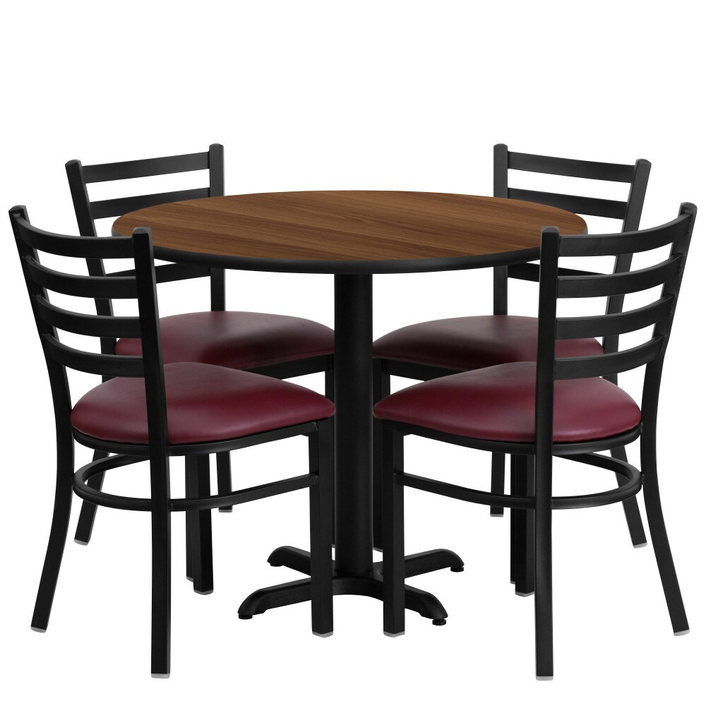 Emma and Oliver 36" Round Laminate X-Base Table Set with 4 Ladder Back Chairs