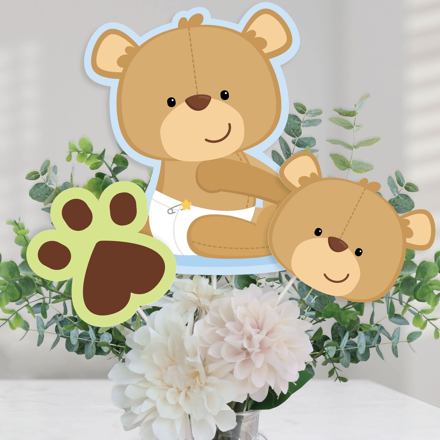 Big Dot of Happiness Baby Boy Teddy Bear - Baby Shower Centerpiece Sticks - Table Toppers - Set of 15