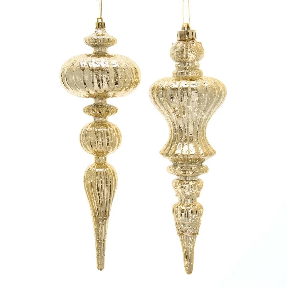 KSA Pack of 4 Gold Distressed Finish Finial Christmas Ornaments 12"