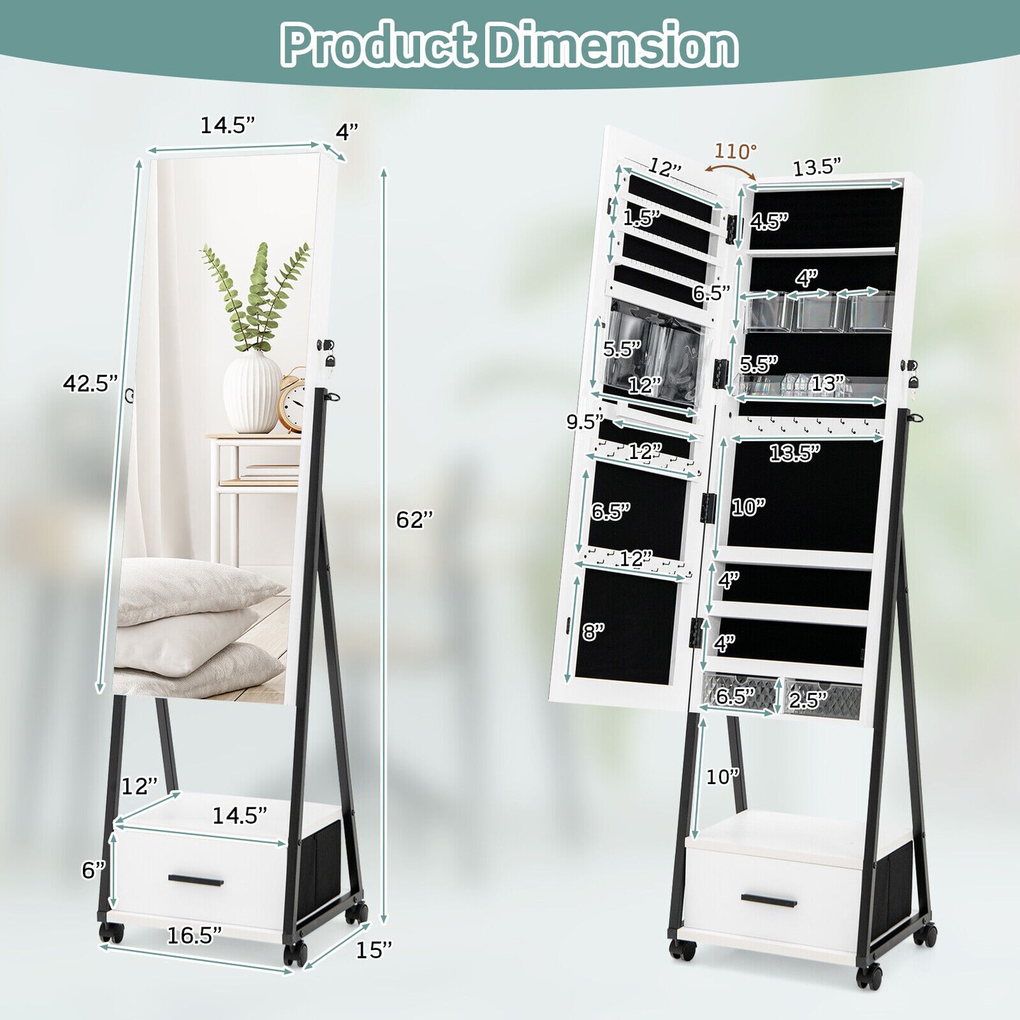 Jewelry Cabinet with Full Length Mirror
