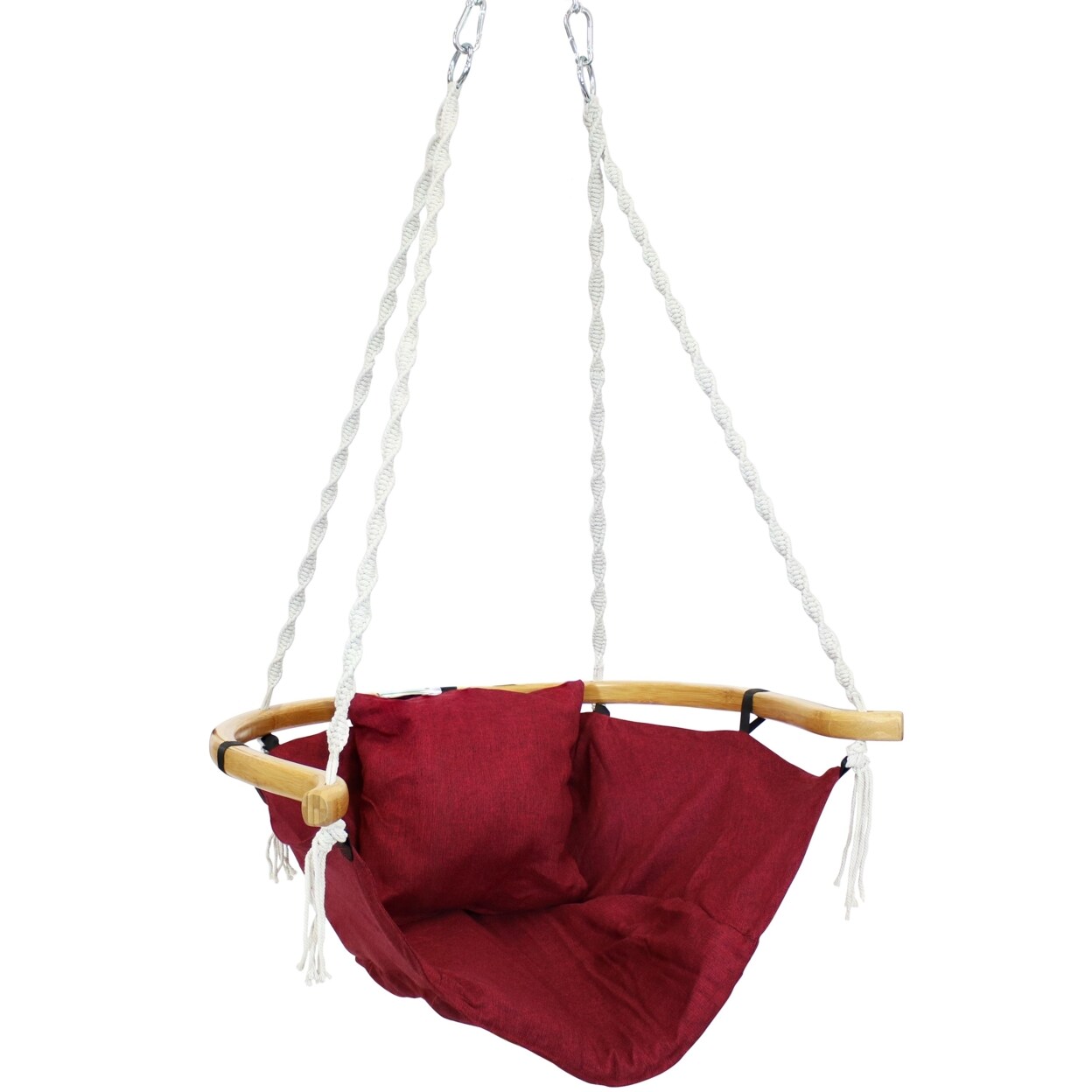 Sunnydaze Olefin Fabric Hammock Chair With Cushion And Wood Armrest - Red