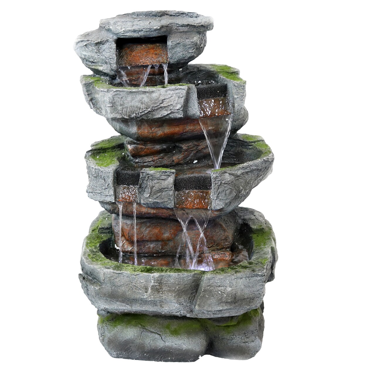 Sunnydaze Large Rock Quarry Waterfall Fountain with LED Lights - 31 in