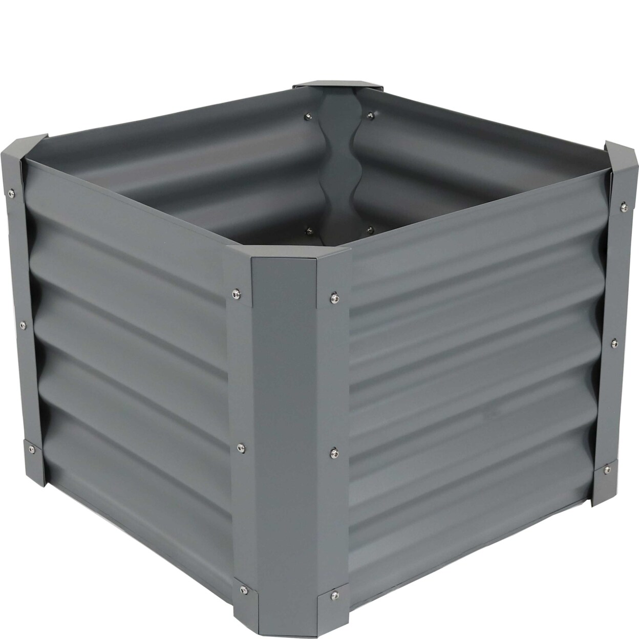 Sunnydaze   Powder-Coated Steel Square Raised Garden Bed - Gray - 22 in