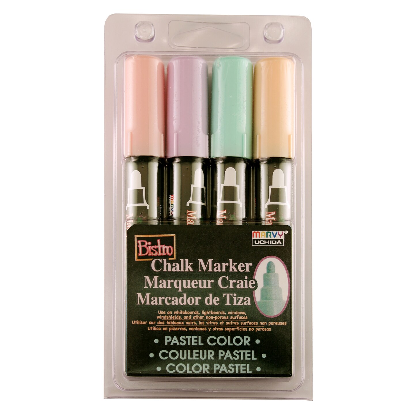 Uchida Bistro Chalk Marker Set, 4-Colors, Broad Tip, Pastel