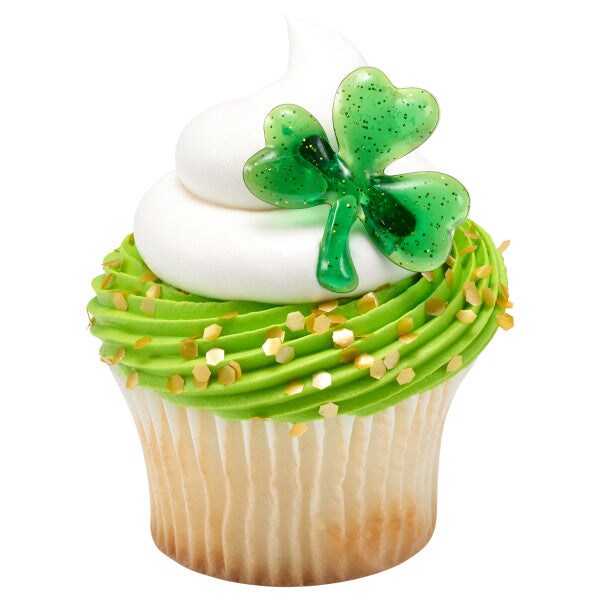 Shamrock Puffy Glitter Cupcake Rings, 12ct