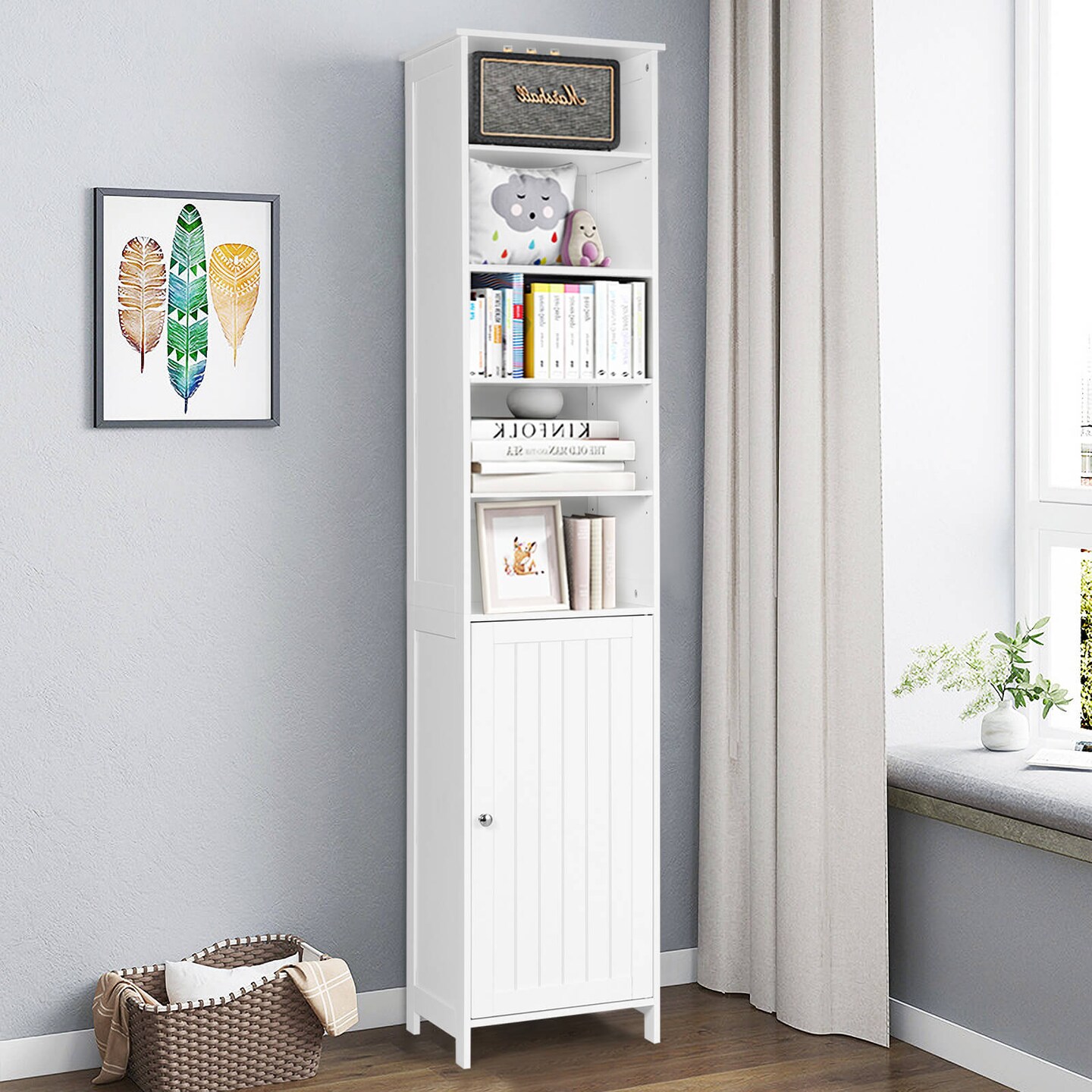 72" Free Standing Tall Floor Bathroom Storage Cabinet with Adjustable Shelves