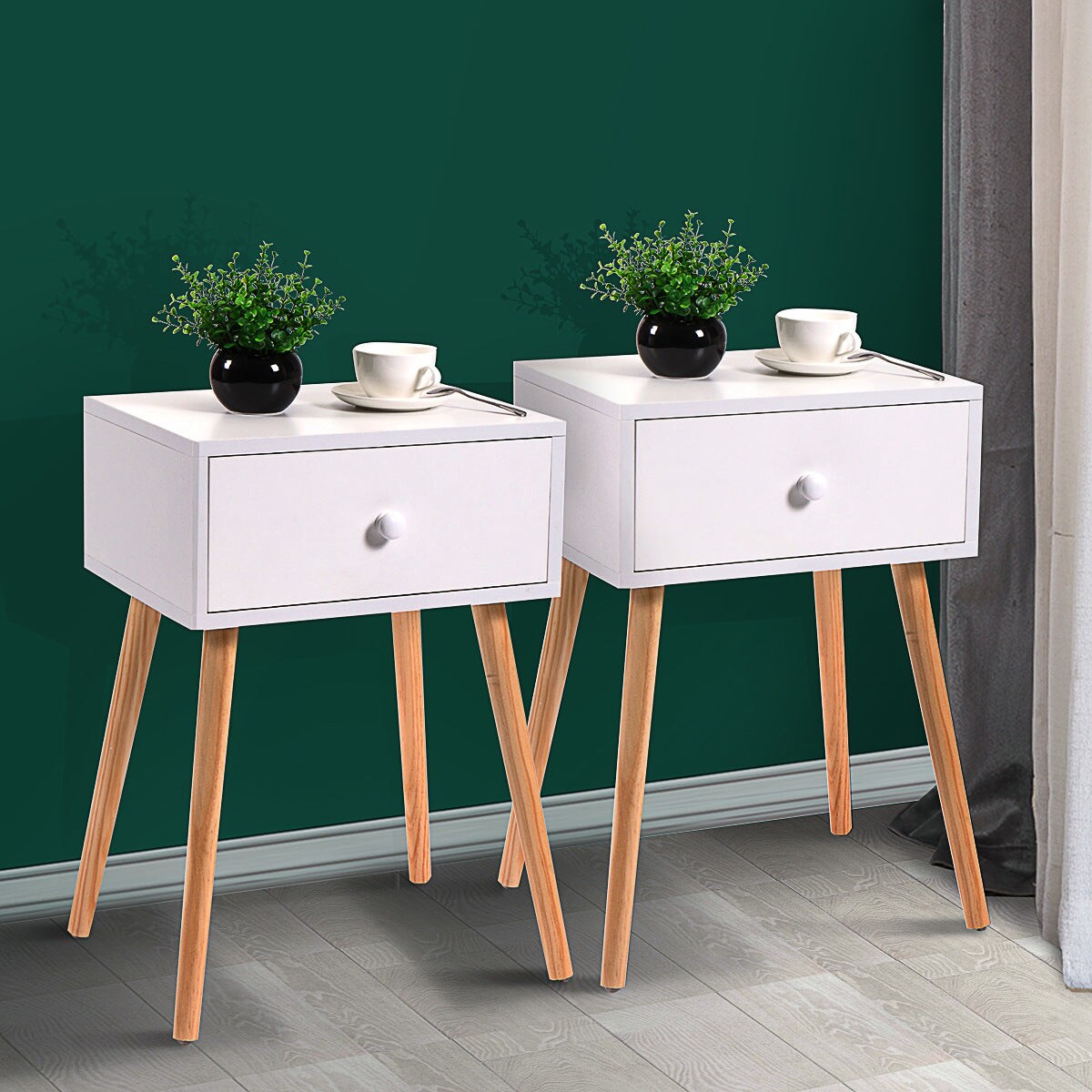 Mid Century Modern Nightstand Wood Bed Side Table With Drawer End Table For Living Rooms Bedrooms Home Furniture White
