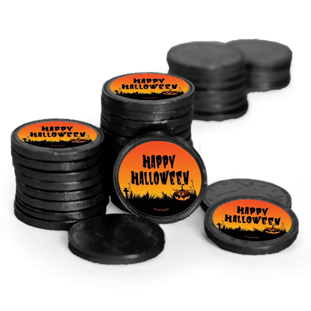 84 Pcs Halloween Candy Party Favors Chocolate Coins - Black Foil - Happy Halloween