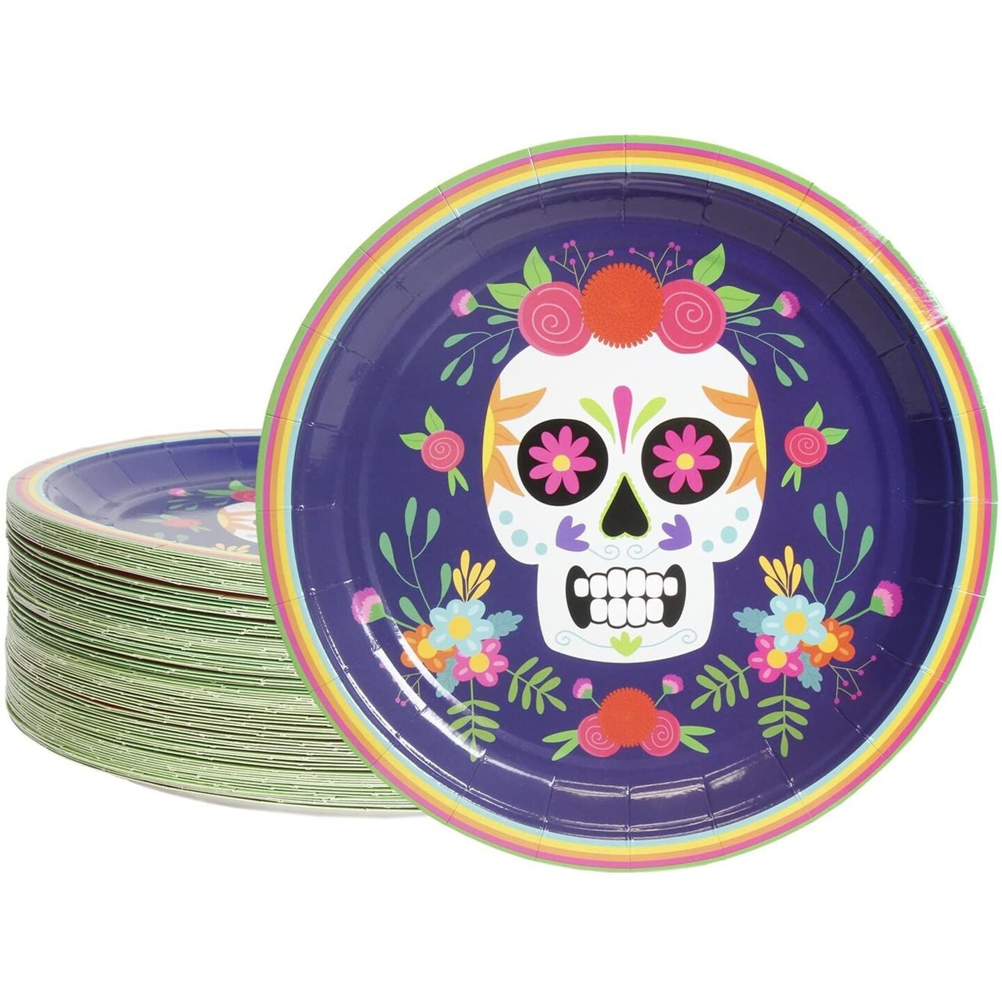 Day of the Dead Party Supplies Dia De Los Muertos Skull Plates (9 In, 80 Pack)