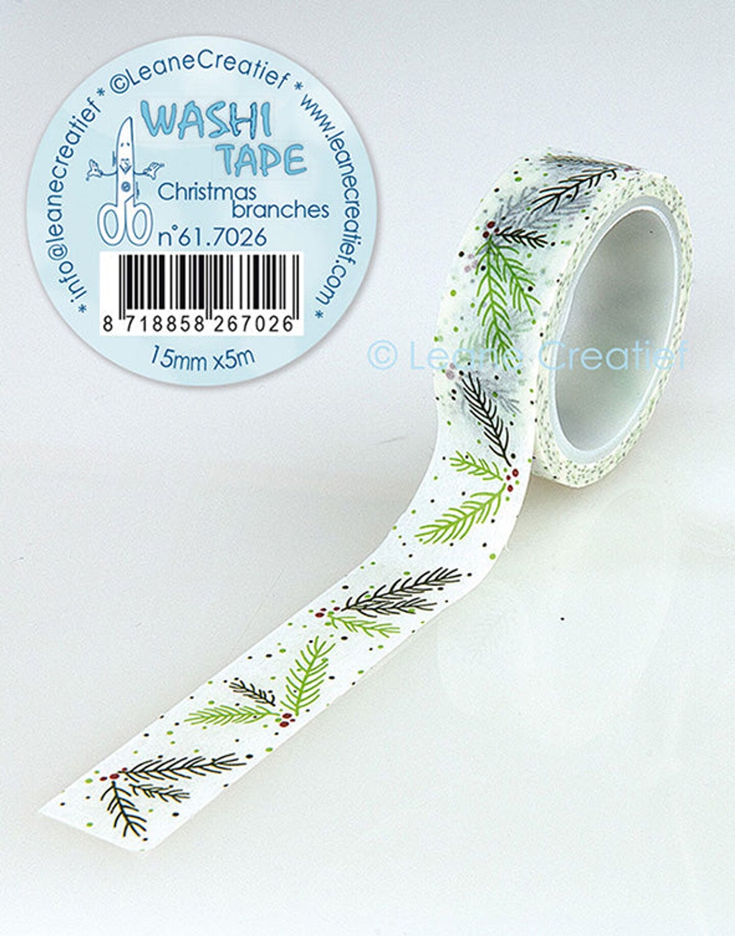 Leane Creatief Washi Tape Christmas Branches, 15mm X 5m