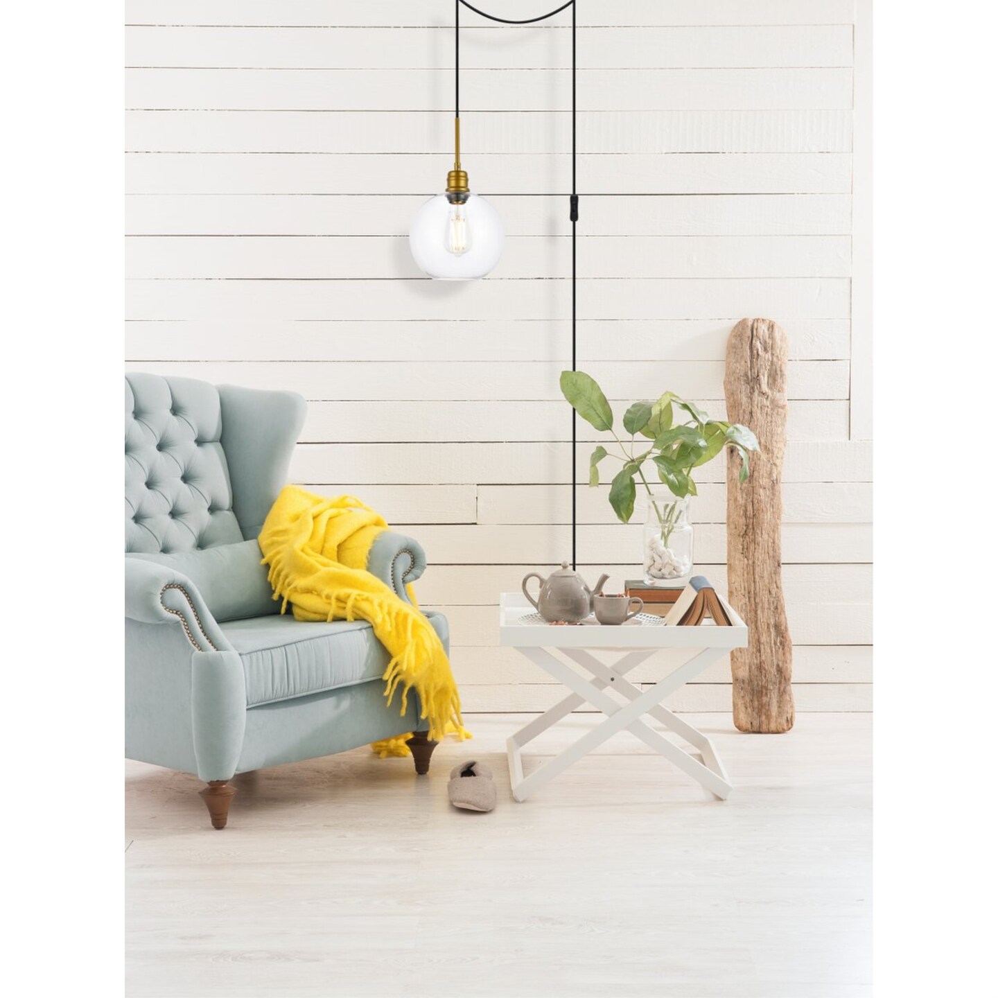 Emett 1 light Brass and Clear glass plug in pendant