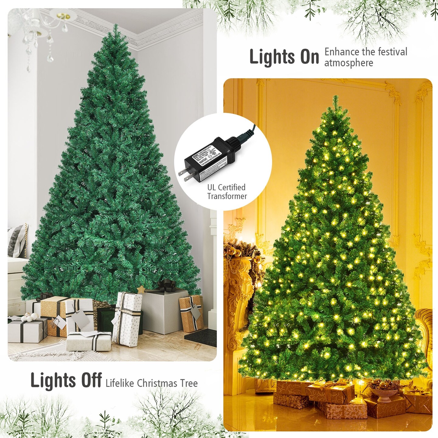Pre-lit Artificial Natural Christmas Tree with LED Lights