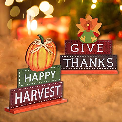 4 Pack Thanksgiving Themed Table Centerpiece Signs, Wood Pumpkin Table Decor Harvest Autumn Glittery Pumpkins Table Topper for Home Office Thanksgiving Decorations