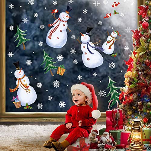 Christmas Windows Clings Christmas Snowflake Window Clings Stickers for Glass,Xmas Christmas Window Stickers for Winter Party Christmas Decorations