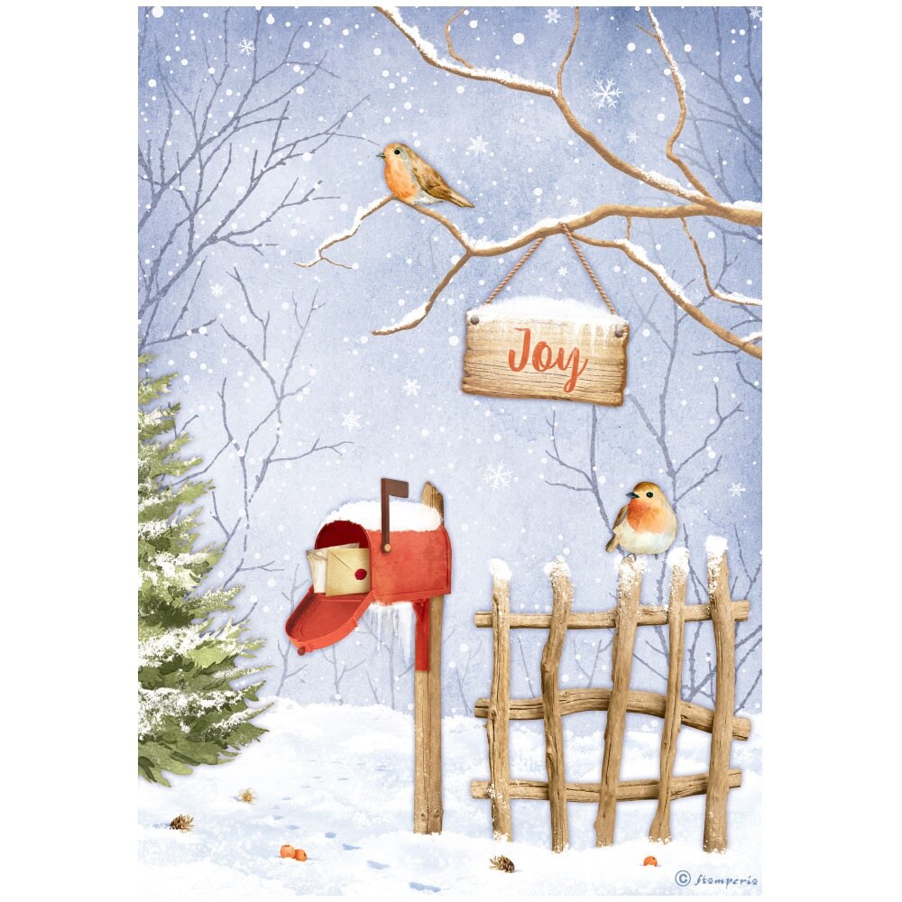 Stamperia Rice Paper Sheet A4-Joy Birds, Winter Valley
