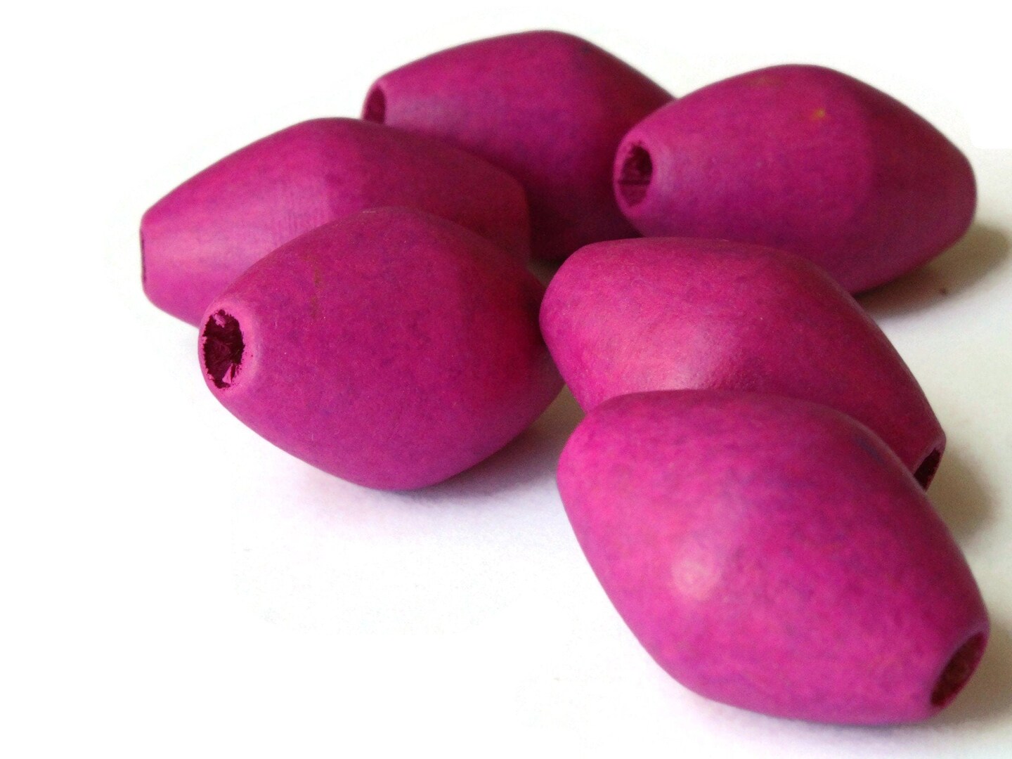 6 29mm Purple Wooden Bicone Large Hole Beads